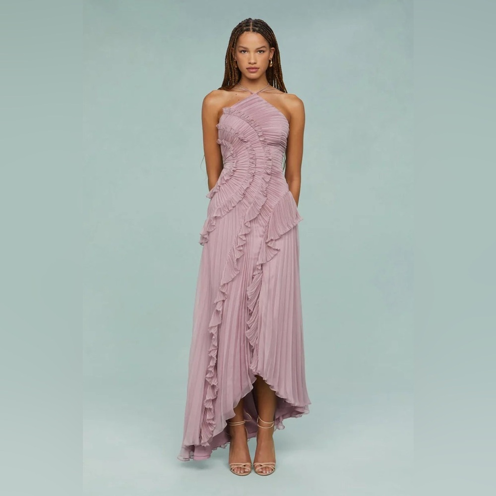 One-Shoulder Mauve Ruffled Pleated Dress